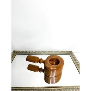 Vtg Hand Turned Wooden Nut Cracker Screw Type Large Primitive Farmhouse Decor